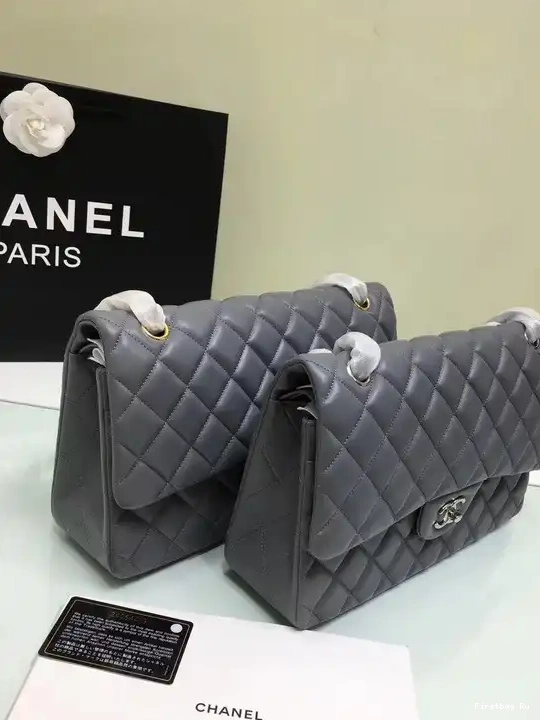 Firstbag Ru Bag Gold Leather Size 30cm Grey Silver With Lambskin 1112 Hardware Large CHANEL Flap 0511